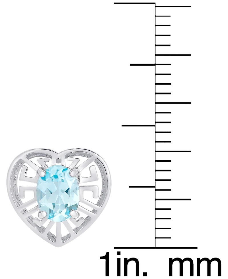 Blue Topaz Greek Key Openwork Heart Stud Earrings (2 ct. t.w.) in Sterling Silver