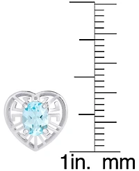 Blue Topaz Greek Key Openwork Heart Stud Earrings (2 ct. t.w.) in Sterling Silver