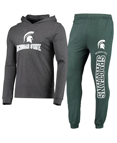 Men's Concepts Sport Heathered Green, Charcoal Michigan State Spartans Meter Long Sleeve Hoodie T-shirt and Jogger Pants Set