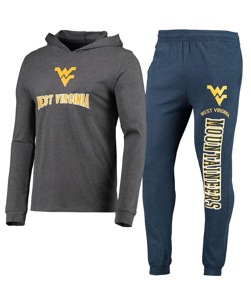 Men's Concepts Sport Heathered Navy, Heathered Charcoal West Virginia Mountaineers Meter Long Sleeve Hoodie T-shirt and Jogger Pants Set