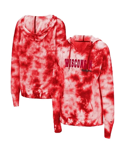 Women's Colosseum Red Wisconsin Badgers Shavonee Tie-Dye Pullover Hoodie