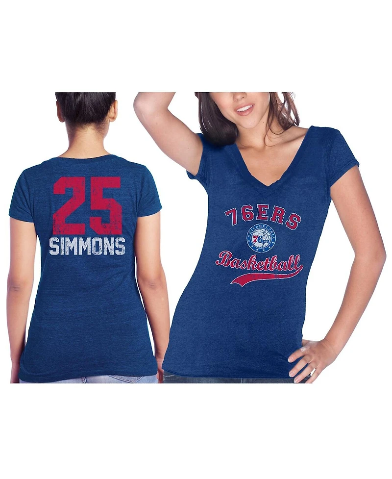 Women's Majestic Threads Ben Simmons Royal Philadelphia 76ers Name & Number Tri-Blend V-Neck T-shirt