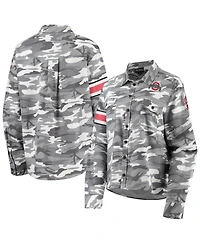 Women's The Wild Collective Gray Ohio State Buckeyes Camo Flannel Button-Up Long Sleeve Shirt