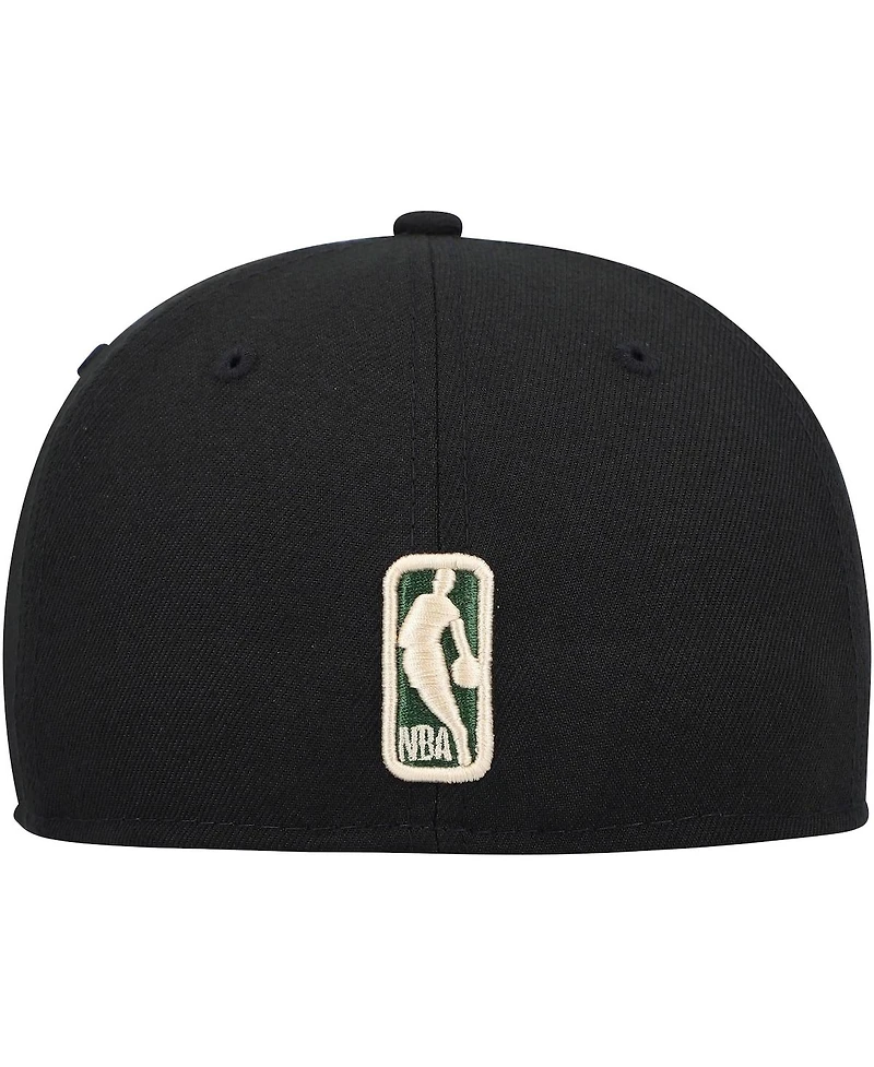Men's New Era Black Milwaukee Bucks Champs Trophy 59Fifty Fitted Hat