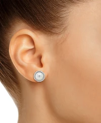 Cultured Freshwater Pearl & Diamond Accent Stud Earrings in Sterling Silver (Also in Onyx, Labradorite &Turquoise)
