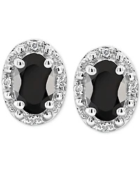 Onyx & Diamond Accent Oval Stud Earrings Sterling Silver (Also Labradorite Turquoise)