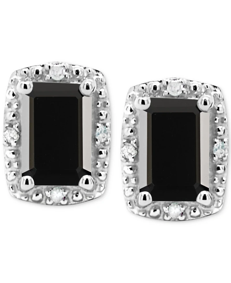 Onyx & Diamond Accent Rectangle Stud Earrings Sterling Silver (Also Turquoise Labradorite)