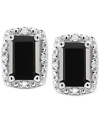Onyx & Diamond Accent Rectangle Stud Earrings Sterling Silver (Also Turquoise Labradorite)