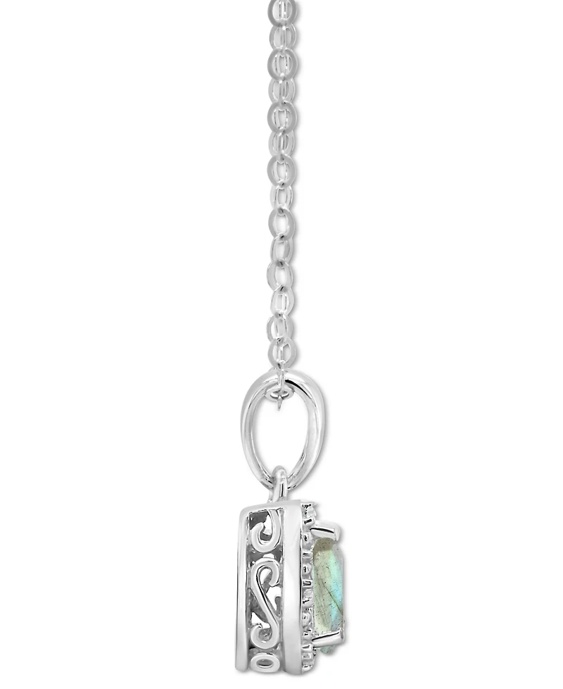 Labradorite & Diamond Accent Pear 18" Pendant Necklace Sterling Silver (Also Onyx, Turquoise)