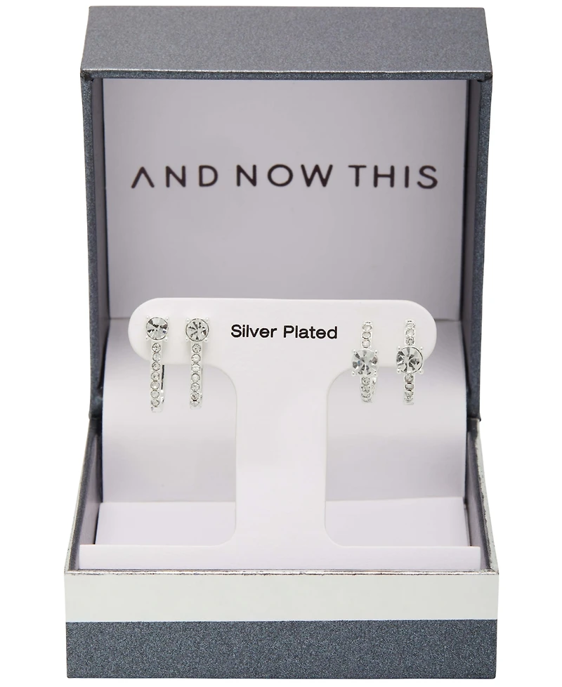 Women's Crystal Hoop Earrings Set, 4 Pieces