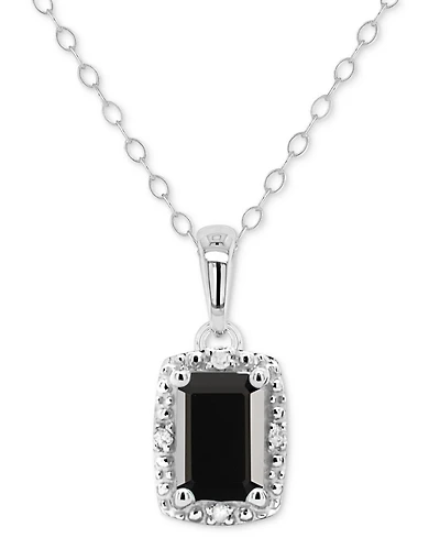 Labradorite & Diamond Accent Rectangle 18" Pendant Necklace Sterling Silver (Also Onyx, Turquoise)