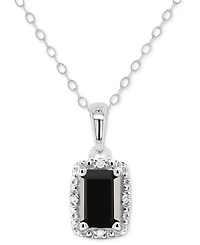 Labradorite & Diamond Accent Rectangle 18" Pendant Necklace Sterling Silver (Also Onyx, Turquoise)