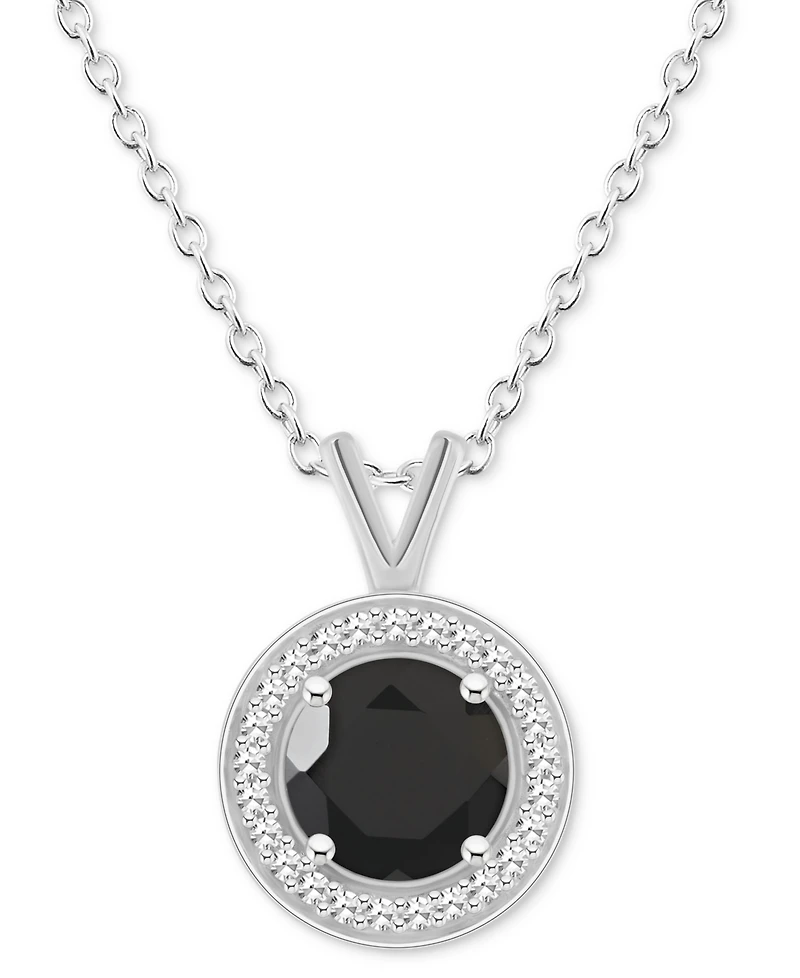 Cultured Freshwater Pearl & Diamond (1/8 ct. t.w.) Halo Pendant Necklace in Sterling Silver (Also in Onyx, Turquoise, & Labradorite)