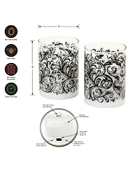 Battery Operated Baroque Swirl Led Glass Candles with Moving Flame, Set of 2