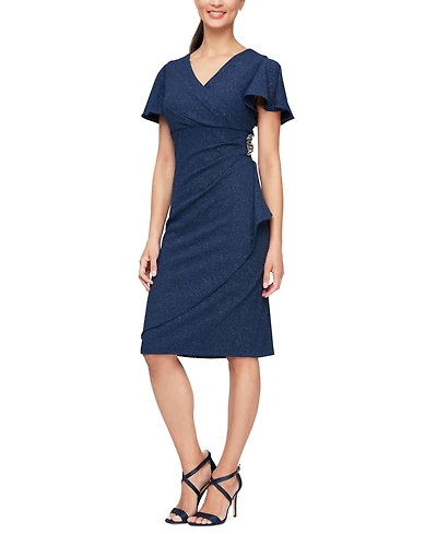 Sl Fashions Women's Flutter-Sleeve Embellished Dress