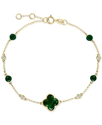 Effy Malachite & Diamond (1/20 ct. t.w.) Chain Bracelet in 14k Gold