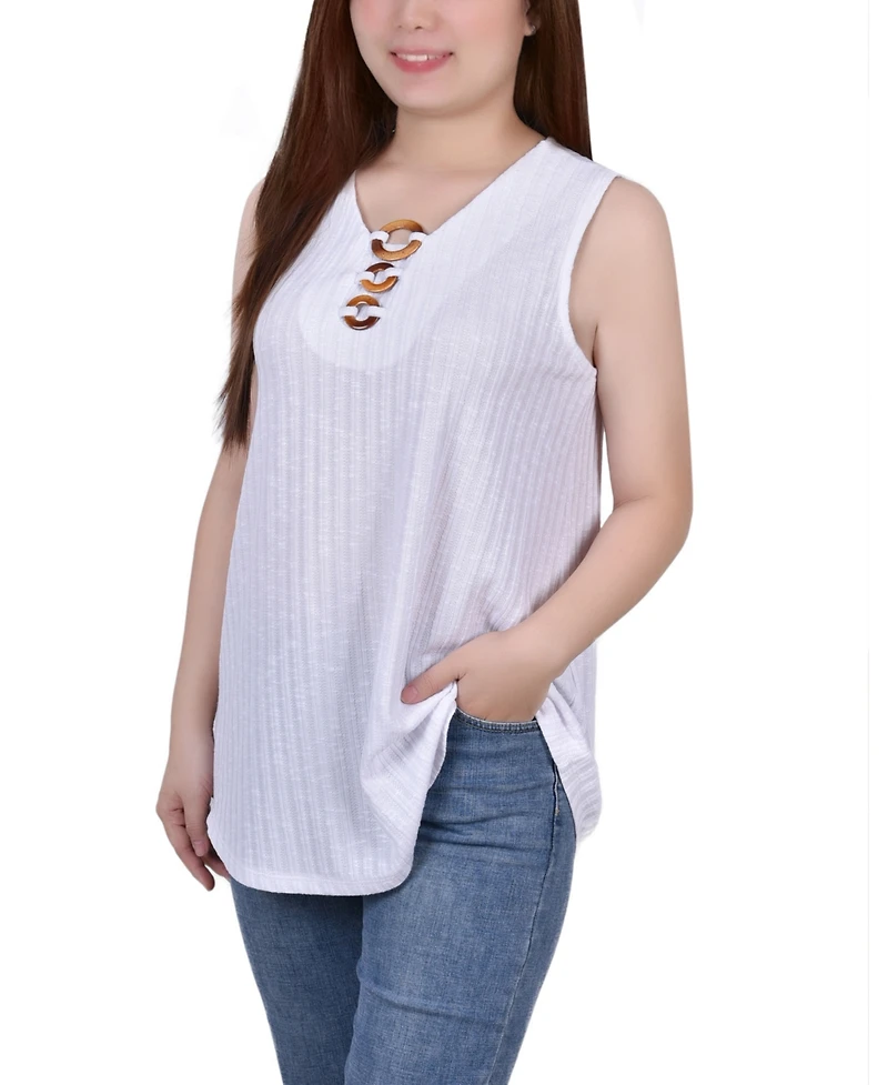 Petite Sleeveless Ribbed Top with Triple Rings