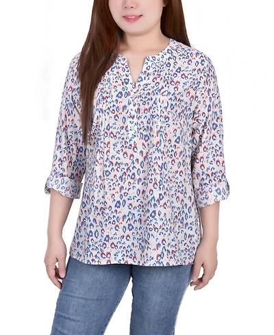 Petite 3/4 Roll Tab Sleeve Blouse Top