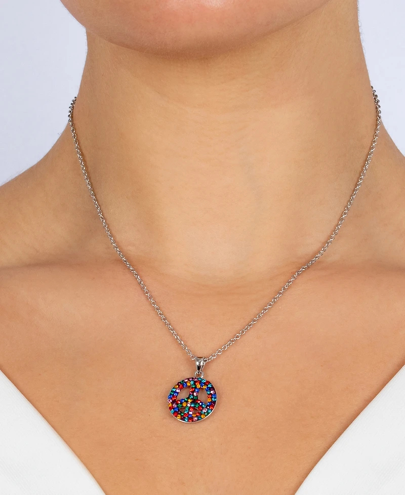 Women's Rainbow Color Crystal Peace Sign Pendant Necklace