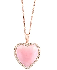 Effy Pink Opal (10-9/10 ct. t.w.) & Diamond (1/5 ct. t.w.) Heart 18" Pendant Necklace in 14k Rose Gold