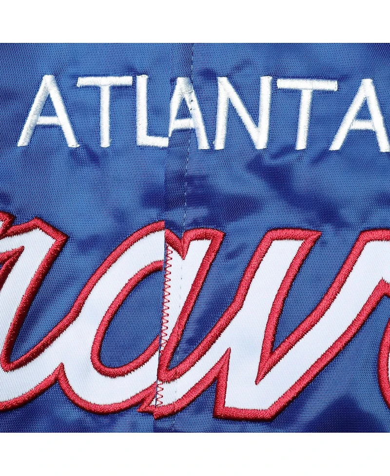 Men's Mitchell & Ness Navy, Red Atlanta Braves Big and Tall Coaches Satin Full-Snap Jacket