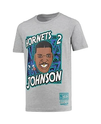 Big Boys and Girls Mitchell & Ness Larry Johnson Gray Charlotte Hornets Hardwood Classics King Of The Court Player T-shirt