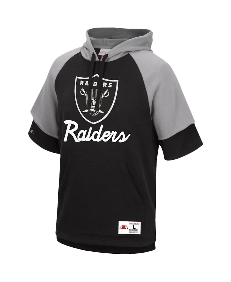 Men's Mitchell & Ness Black Las Vegas Raiders Home Advantage Raglan Short Sleeve Pullover Hoodie