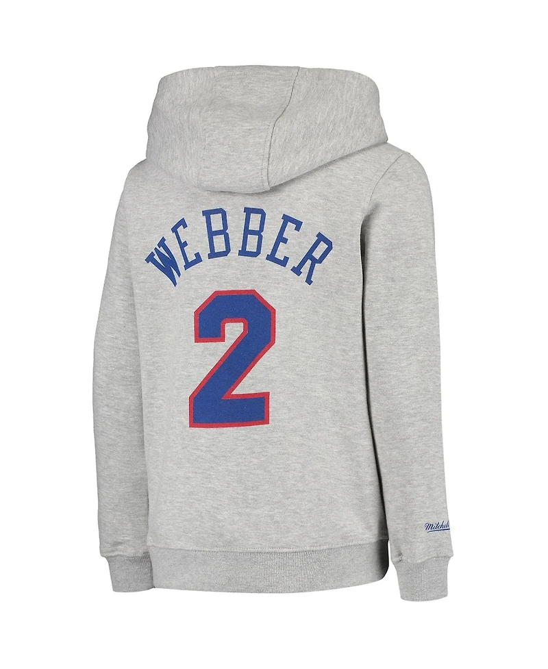 Big Boys and Girls Mitchell & Ness Chris Webber Heather Gray Washington Bullets Hardwood Classics Name Number Pullover Hoodie