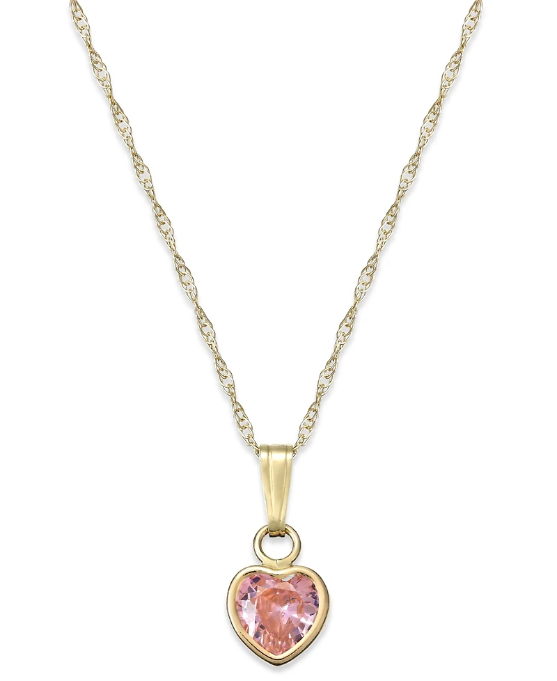 Children's Pink Cubic Zirconia Heart Pendant Necklace in 14k Gold