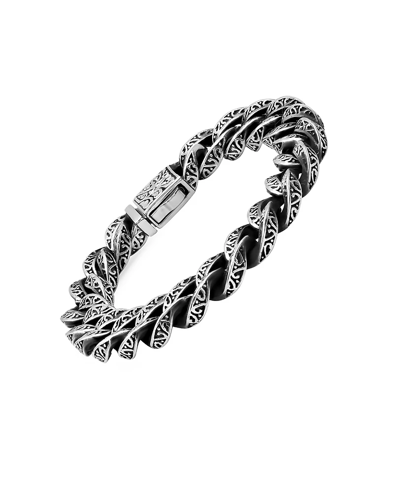 Steeltime Men's Oxidized Stainless Steel Cuban Link Chain Bracelet
