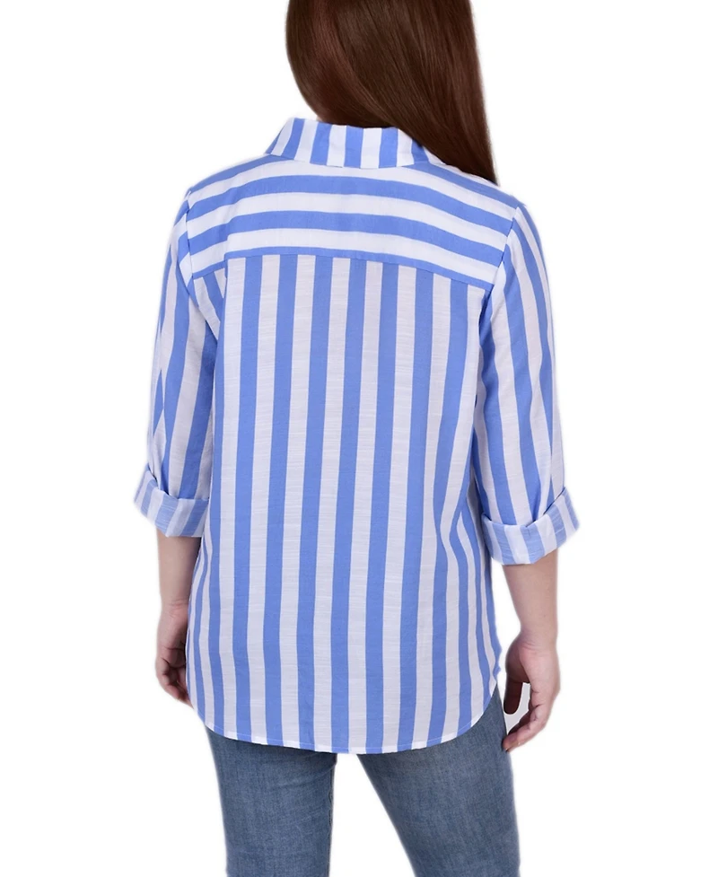 Women's Missy Long Sleeve Striped Blouse Top