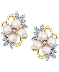 Cultured Freshwater Pearl (4mm) & Diamond (1/6 ct. t.w.) Flower Cluster Stud Earrings in 10k Gold