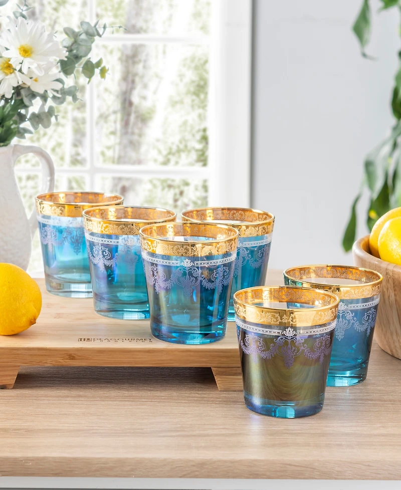 Lorren Home Trends Double Old Fashion 6 Piece Gold Band Glass Set