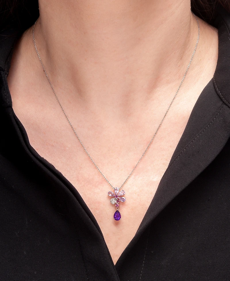 Multi-Gemstone (1-1/2 ct. t.w.) & Diamond (1/20 ct. t.w.) 18" Pendant Necklace in Sterling Silver