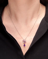 Multi-Gemstone (1-1/2 ct. t.w.) & Diamond (1/20 ct. t.w.) 18" Pendant Necklace in Sterling Silver