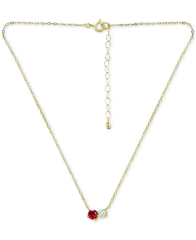 Giani Bernini Lab-Grown Ruby & Cubic Zirconia Two-Stone Pendant Necklace, 16" + 2" extender, Created for Macy's