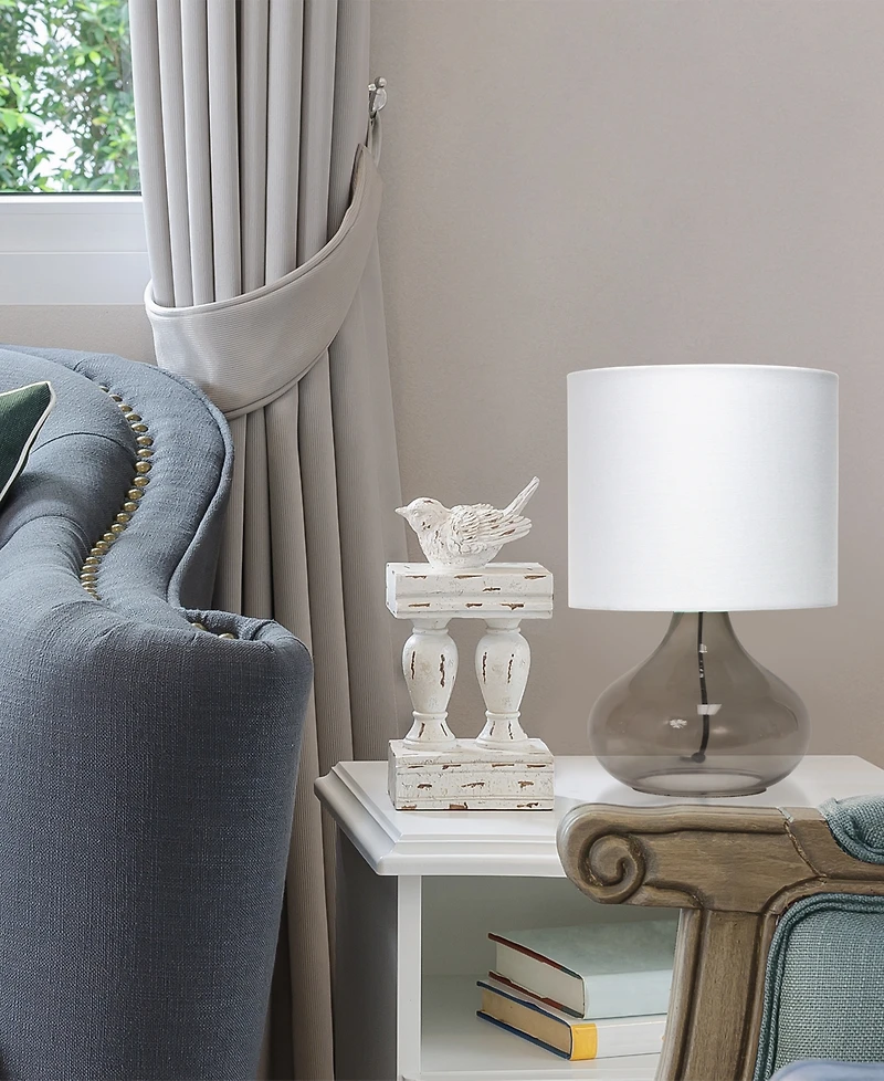 Simple Designs Glass Raindrop Table Lamp with Fabric Shade, Green with White Shade