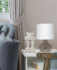 Simple Designs Glass Raindrop Table Lamp with Fabric Shade, Green with White Shade