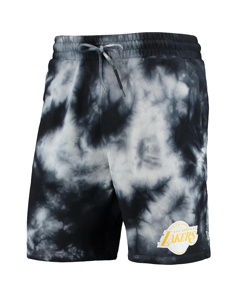 Men's New Era Black Los Angeles Lakers Fleece Tie-Dye Shorts