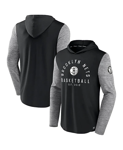 Men's Fanatics Black, Heathered Charcoal Brooklyn Nets Deep Rotation Performance Pullover Hoodie