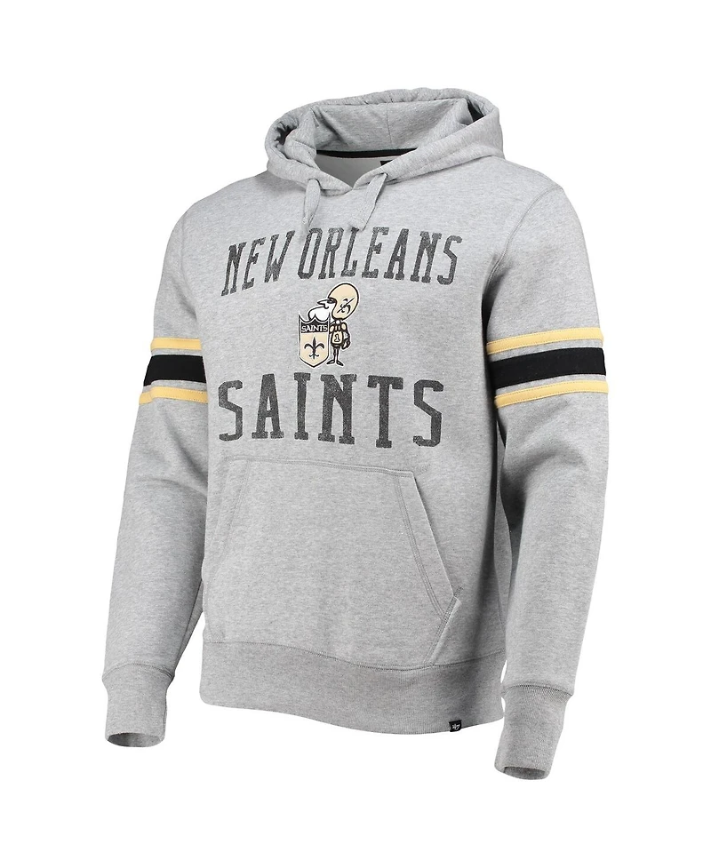 Men's '47 Heather Gray New Orleans Saints Double Block Throwback Pullover Hoodie