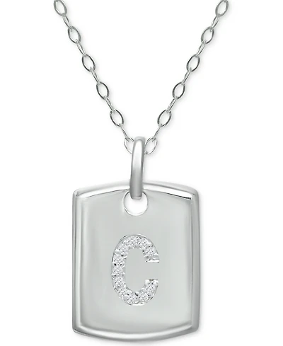 Giani Bernini Cubic Zirconia Initial Dog Tag Pendant Necklace in Sterling Silver, 16" + 2" extender, Created for Macy's