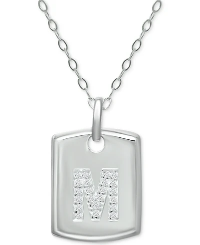 Giani Bernini Cubic Zirconia Initial Dog Tag Pendant Necklace in Sterling Silver, 16" + 2" extender, Created for Macy's