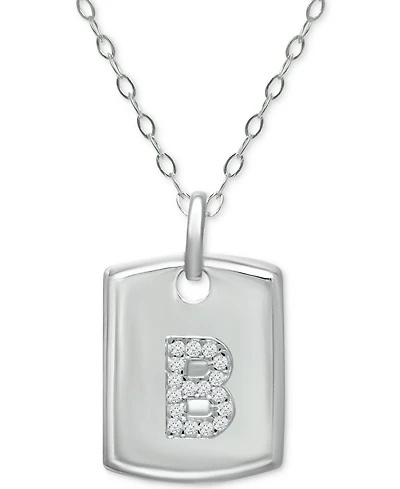 Giani Bernini Cubic Zirconia Initial Dog Tag Pendant Necklace in Sterling Silver, 16" + 2" extender, Created for Macy's