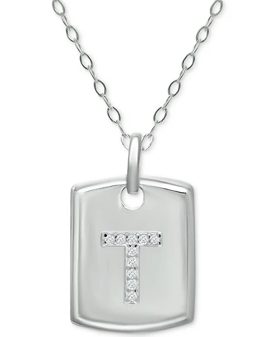 Giani Bernini Cubic Zirconia Initial Dog Tag Pendant Necklace in Sterling Silver, 16" + 2" extender, Created for Macy's