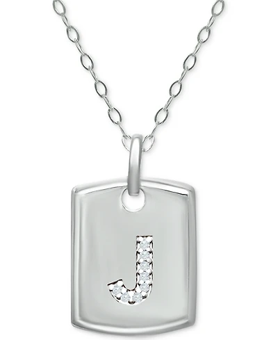 Giani Bernini Cubic Zirconia Initial Dog Tag Pendant Necklace in Sterling Silver, 16" + 2" extender, Created for Macy's