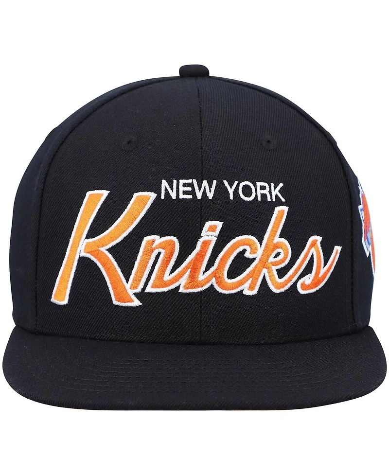Men's Mitchell & Ness Black New York Knicks Hardwood Classics Script 2.0 Snapback Hat