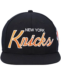 Men's Mitchell & Ness Black New York Knicks Hardwood Classics Script 2.0 Snapback Hat