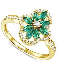 Lab-Grown Sapphire (1 1/3 ct. t.w.) & White (1/3 Flower Halo Ring Sterling Silver (Also Ruby