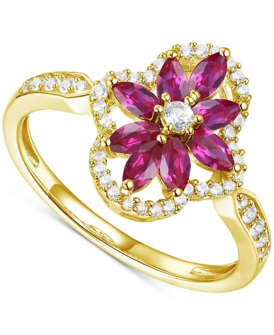 Lab-Grown Sapphire (1 1/3 ct. t.w.) & Lab-Grown White Sapphire (1/3 ct. t.w.) Flower Halo Ring in Sterling Silver (Also in Lab-Grown Ruby & Lab-Grown